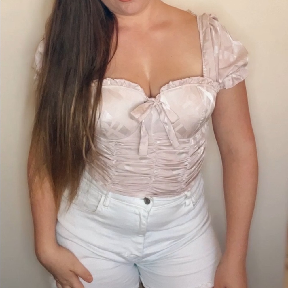 Pink Puff Sleeve Crop Top